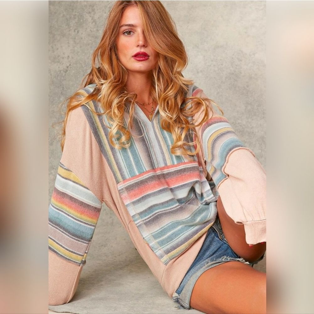Taupe Hacci Stripe Hoodie Top
